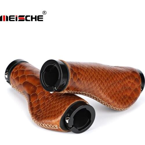 MEISCHE Bicycle Grip Cattle Leather City Bike Grips Scooter MTB Bicycle Handlebar Cover Cowhide Grip Non-Slip Aluminum Lock