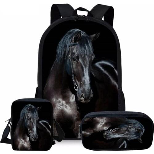 Multifunctional 3PCS/SET Horse Backpacks Womens Mochila School Bag Set for Travel Bagpack School Backpack for Girl