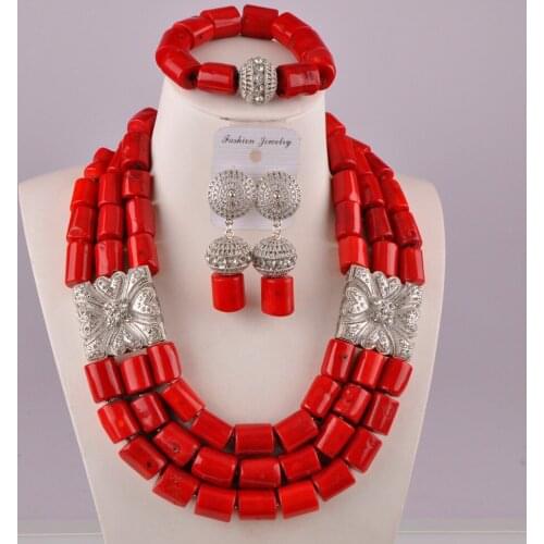 In fashion african wedding coral beads nigerian red coral jewelry set C21-21-06
