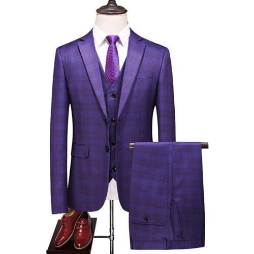 Fashion plaid modern mens wedding suits 2020 spring new 3 pieces luxury men wedding suit male blazers slim fit suit