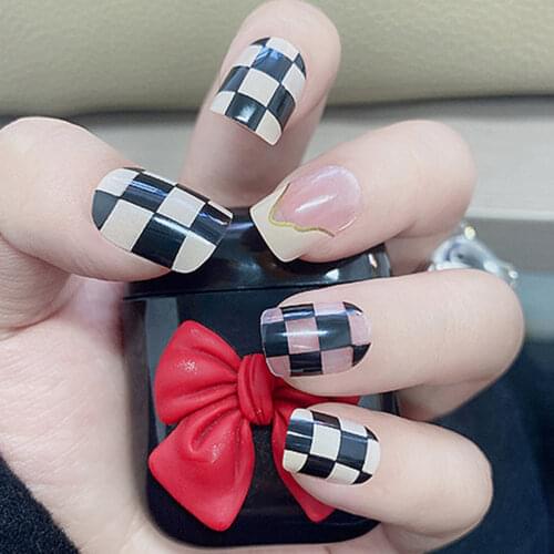 24PCS/Box Black Matte Leopard False Nail Tips Stiletto Cow Pattern Fake Nails With Glue Full Cover Girls Nail Art Tips Accessory