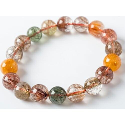 Natural Colorful Rutilated Quartz Crystal Clear Round Beads Bracelet Crystal Stone 9mm 10mm 11mm 12mm 13mm 14mm AAAAAA