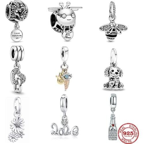 2020 Newst Pink Blue Daisy Flower Bee mine Cham Beads fit Original Pandora Charms Silver 925 Bracelet DIY Women Jewelry Berloque