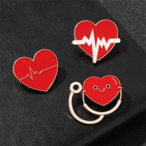 New Design Cartoon Love Heart Stethoscope ECG Electrocardiograph Shape Enamel Pins Brooch Hospital Special Jewelry Gift
