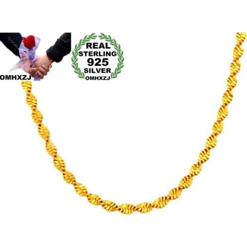 OMHXZJ Wholesale European Fashion Woman Man Party Gift Wave Chain 925 Sterling Silver 18KT Yellow Gold Chain Necklace NA216