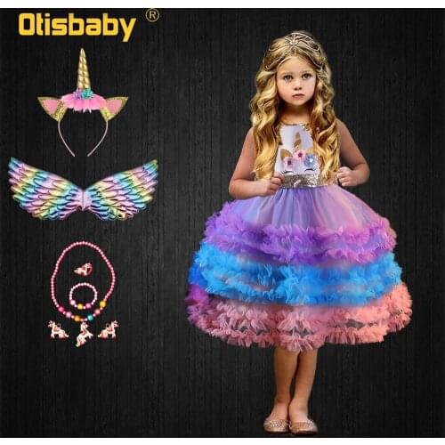 Chirstmas Unicorn Dress Rainbow Tiered Tutu Dress Fairy Frock for Girls Cake Smash Unicorn Party Dress Cute Pony Horse Clothes