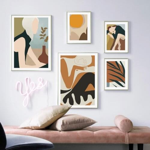 Abstract Geometry Woman sun Leaf Plant Nordic Vintage Posters And Print Wall Art Canvas Painting Wall Pictures Living Room Decor