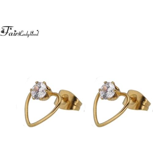 FairLadyHood Factory Direct Sales Stainless Steel Personalized Love Inlaid AAA Transparent White Zircon anti-allergic Earrings
