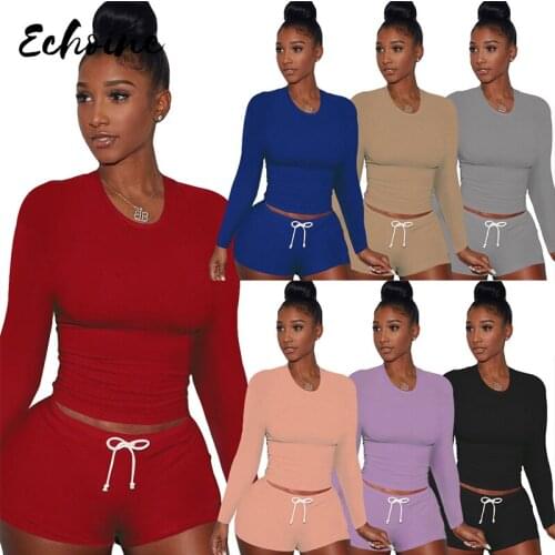 Plus Size S-2XL Sport Womens Set Long Sleeve T-shirt Shorts Pants Suit Tracksuit Matching Two Piece Set Casual Fitness Outfits