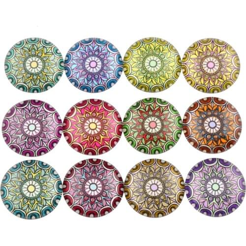 Onwear mix mandala pattern glass cabochon 12mm 16mm 20mm 25mm 40mm round dome diy jewelry cameo findings for earrings bracelets