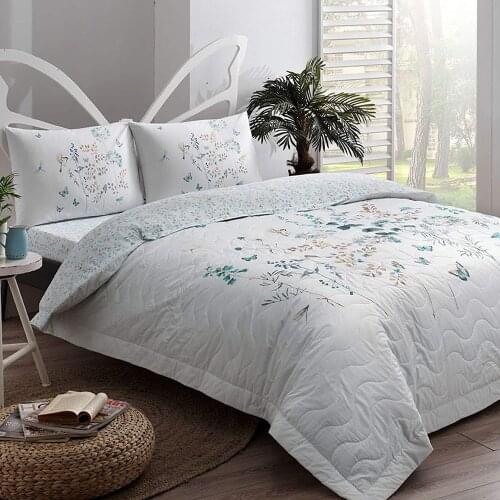 TAÇ 3604 Ranforce Quilted Alina Double Turquoise Duvet Cover Set-1 quilted duvet cover 220 x 230 cm 1 bed sheet 240 x 260 cm