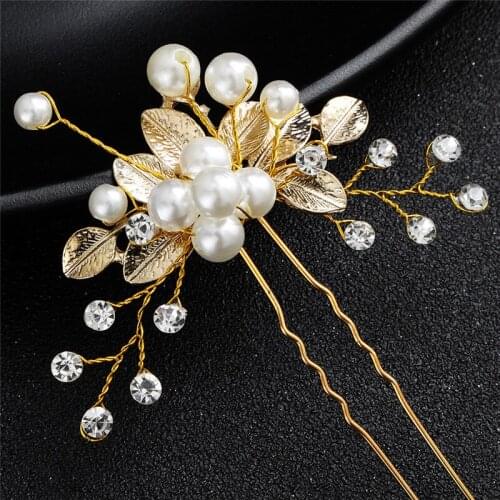 U Shape Bridal Hair Pins Elegant Wedding Handmade Flower with Pearl Hair Accessories Jewelry for Female Gift