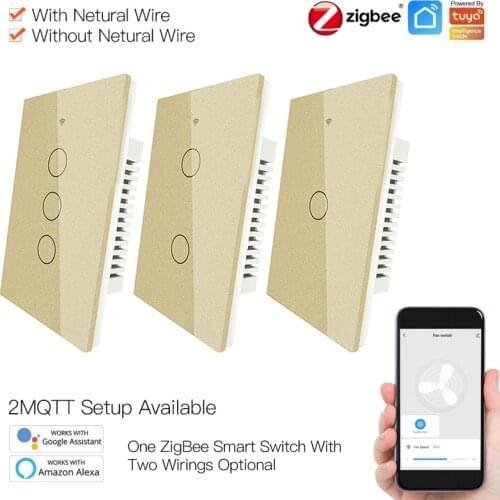 Newest Tuya ZigBee Smart Light Switch With/Without Neutral Wire Two Wiring Methods AC100-240v Work With Alexa Google Home US