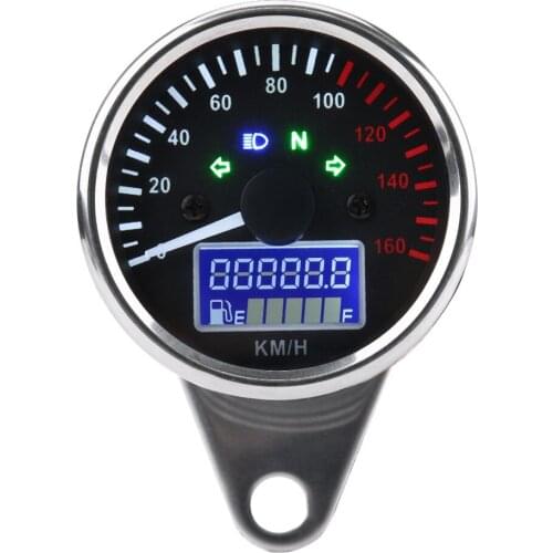 Universal 0~160KM/H Motorcycle waterproof Digital LED LCD Speedometer Tachometer Speed Gauge Retro Chrome ABS shell