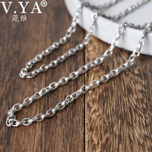 V.YA S925 Silver Necklace Handcrafted Vintage Thai Silver Neckace for Pendants Real Silver Long Chain Necklace for Men Women