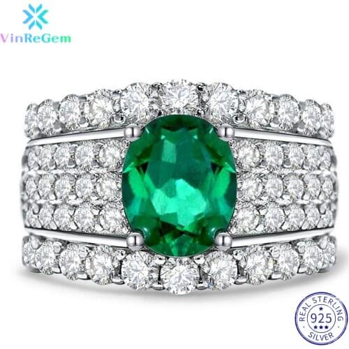 Vinregem 100% 925 Sterling Silver Emerald Cut Emerald Gemstone Created Moissanite Wedding Engagement Luxury Rings Fine Jewelry