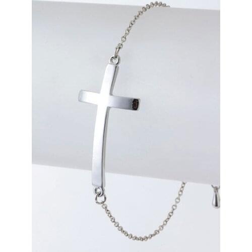 Vintage Silvers Sideways Cross Crucifix Chain Charms Bracelet Bangles For Women Dress Brand DIY Accessories 10pcs Z1452