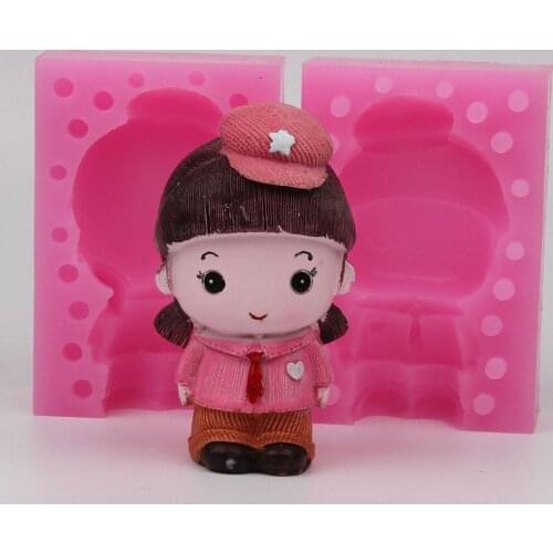 WD013 High quality Silicone mold girl with hat shape handmade Resin clay plaster decoration mould diy fondant cake tools