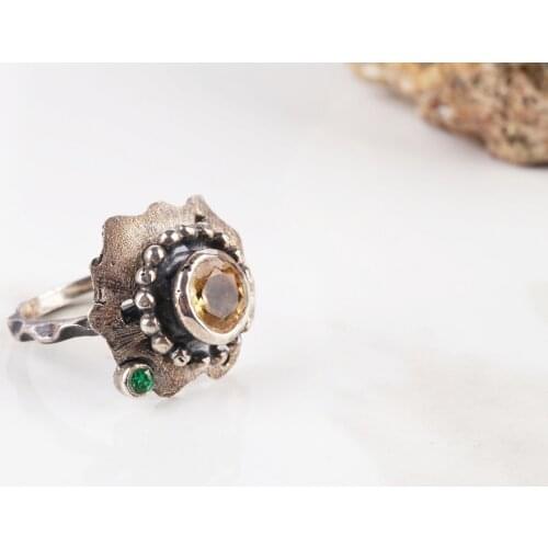 UM US JEWELRY Citrine Natural Gemstone 925 Sterling Silver Women 'S Ring