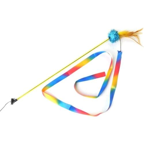 Funny Faux Feather Cat Teaser Wand Kitten Scratching Toy Ribbon Cat Interactive Toy Kitten Teaser Stick Pet Training Toy Pet Toy