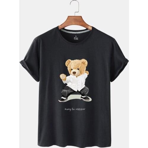 Fun Bear Print Short-sleeved O-neck Top Spring/summer 2021 Womens Short-sleeved Cotton T-shirt Loose CasualBlouseBoutique-women