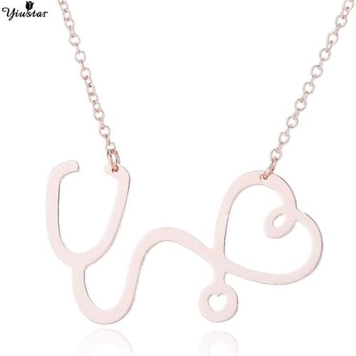 Yiustar Heart Stethoscope Necklace Stainless Steel Women Pendant Doctor Jewelry Geometric Long Chain Necklaces for Women Gifts