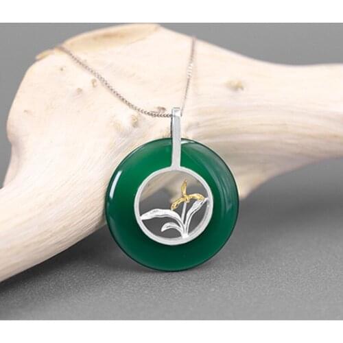 S.EAST SUN 925 Sterling Silver Natural Agate Gem round orchid Necklace Pendant suitable for womens Party Wedding Jewelry