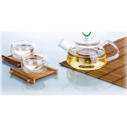 1x 3in1 Kung fu Coffee Tea Set-260ml Heat-Resisting Glass Small Tea Pot w/ infuser+2* 30ml Double Wall Layer Tea Cups