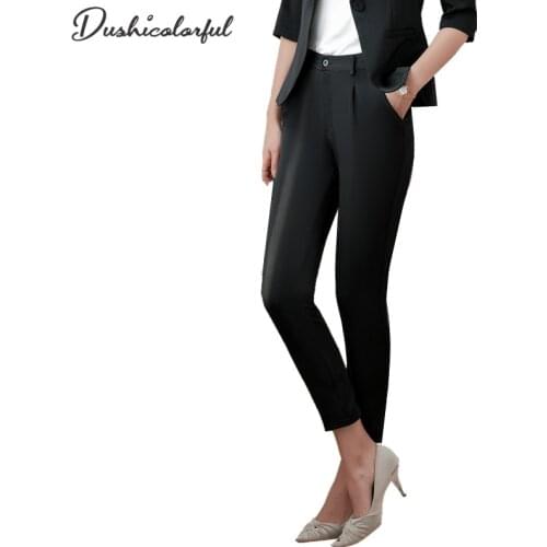 2021 Spring Black Suit Pants Woman High Waist Female Trousers Pockets Office Ladies Fashion Solid Ankle-Length Pants Plus Size
