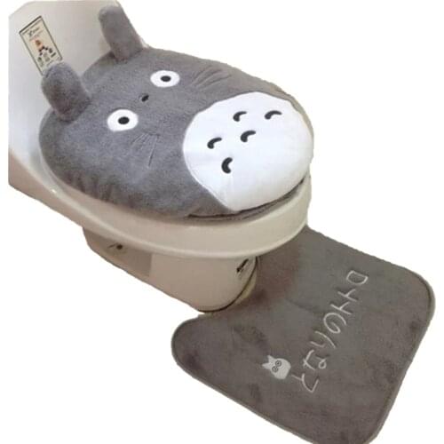 3Pcs/set Thickening Cartoon Totoro Toilet Seat Cover Soft Velveteen Toilet Potty Sets Warm Cushion Mat