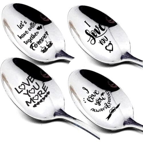 4Pcs Valentines Day Gift Anniversary Gift for Boyfriend Girlfriend Stainless Steel Spoon Good Morning Present