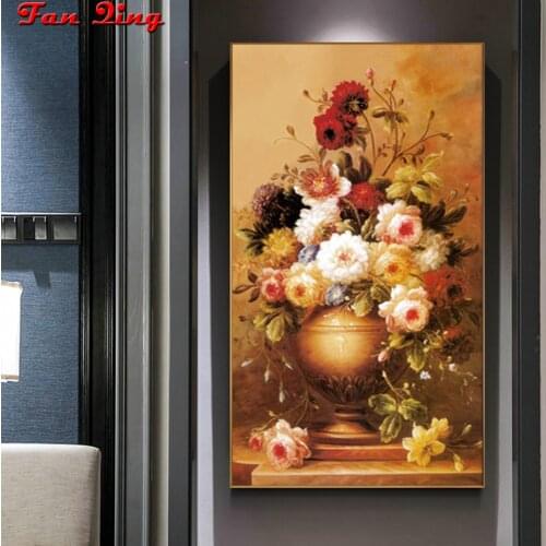 5D Diamond Painting Flower Full Square round Drilling Handmade Gift Kits Diamond Mosaic Embroidery Vase Home Decoration