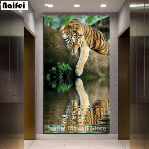 Large size Tiger shadow Animals 5d diy full square round drill diamond painting wall art mosaic embroidery sale home decor