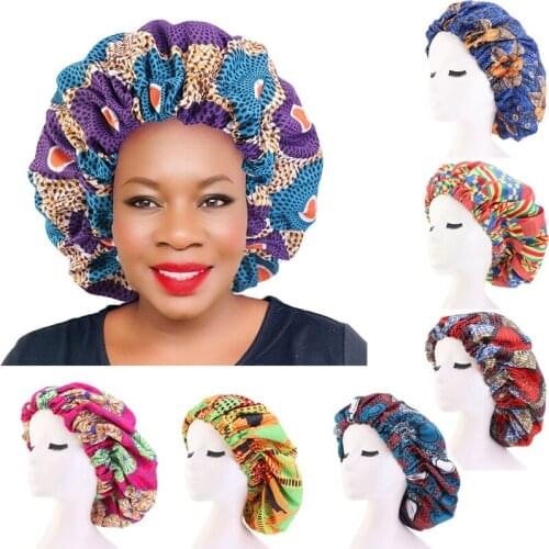 Satin Bonnet Extra Large African Pattern Ankara Print Bonnet Women Night Sleep Cap Double Layer Reversible Hat Hair Accessories