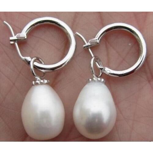 Free shipping Wholesale price huge a pair of baroque 12-13mm south sea white pearl earring 925r