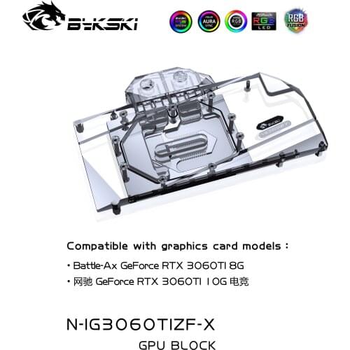 Bykski Water Cooling Block Use for Colorful Battle-Ax GeForce RTX3060Ti 8G GPU Card/ Full Cover Copper Radiator/ RGB Light