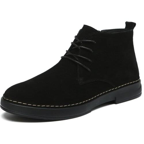 Luxury fashion mens boots black natural leather shoes platform cowboy boot warm cotton winter snow botas ankle botines chaussure