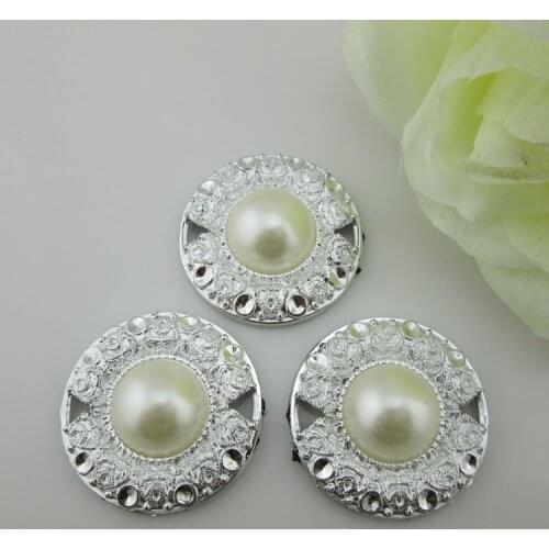 PB104 30mm)20pcs Elegant Ivory Pearl Plastic Button Rhinestone Buckle For Scrapbooking