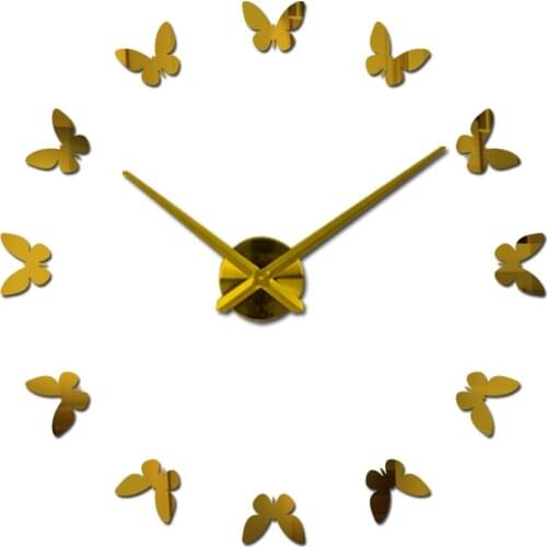 Hot Sale 3D DIY Wall Clock 12 butterflies fashion Art Clock Living Room Acrylic Mirror Watch modern sticker watch