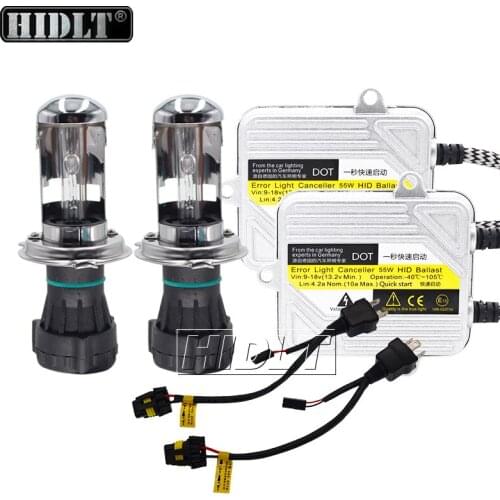 HIDLT DC 55W H4 Bixenon HID Kit 3000K 4300K 5000K 6000K 8000K H4-3 Hi/Low Xenon Lamp Bulbs 12V Digital Slim 55W HID Ballast Kit
