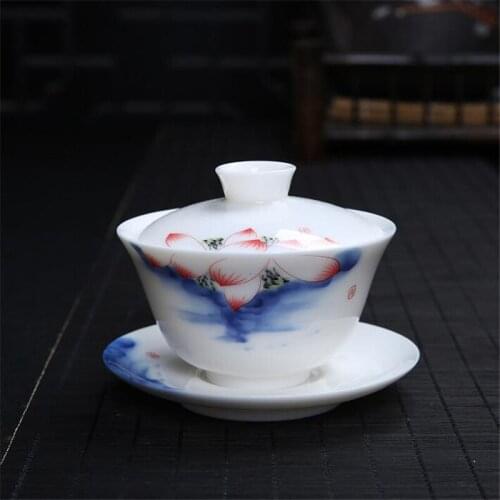 120ml Chinese Tea Tureen Set Gaiwan Ceramic Teaware Sets Hand-painted Bone China Blue and White Porcelain Kung Fu Tea Set Bowl