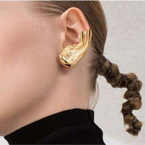 Brass With 18K Gold Ear Armour Clip Earrings Women Jewelry Punk Party Gown Runway rare Boucle Korean Japan INS Boho Top Gothic