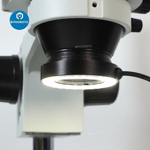 5V USB Microscope LED Ring Light Adjustable 60 LED Illuminator Lamp with UV Oil Smoke Proof Mirror for Stereo Microscope Camera