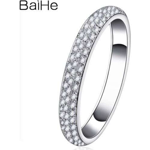 BAIHE Solid 18k White Gold SI/H Nautral Diamonds Ring for Women Man ring Wedding Band Fine Jewelry Engagement Ring