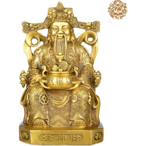 2021 HOME GOOD efficacious Talisman Company shop Inviting Money Martial god of wealth CAI SHEN KAI GUANG brass statue-21CM