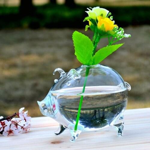 O.RoseLif Pig Creative Glass Vase Articulos de Cristal Decoracion Furnishing Articles Glass Vase Decoration Mariage
