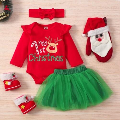 Ma&Baby 0-18M My 1st Christmas Newborn Infant Baby Girls Clothes Set Letter Deer Romper Tutu Skirts Outfits Xmas Costume
