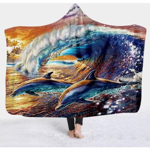 Plstar Cosmos Cute dolphin colorful Blanket Hooded Blanket 3D full print Wearable Blanket Adult men women Blanket style-3