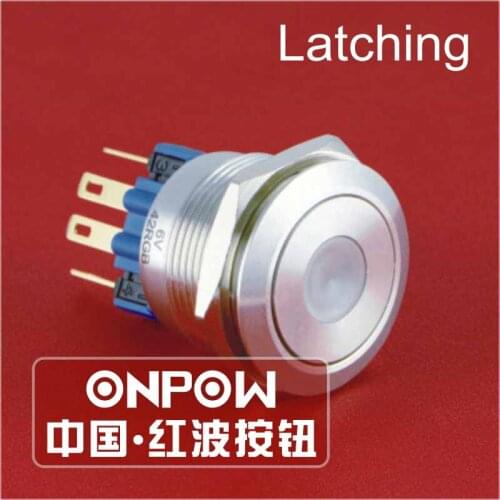 ONPOW 22mm 1NO1NC Latching 6V,12V,24V Tri-color RGB Dot LED Stainless steel Push Button Switch (GQ22-11ZD/RGB/S) CE, ROHS
