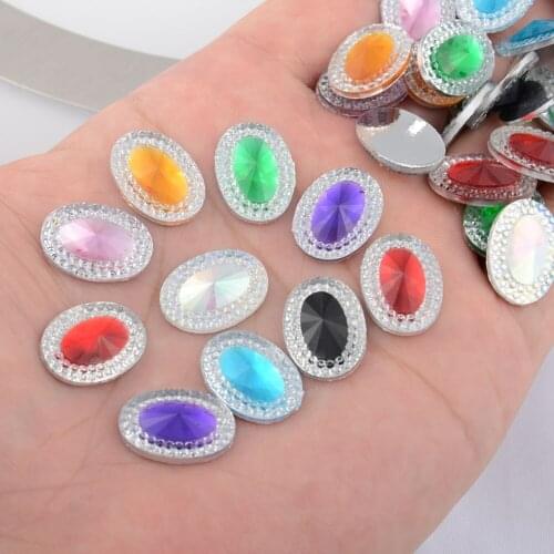 BOLIAO 40Pcs 13mm*18mm ( 0.51in*0.71in ) Oval Resin No Hole Glue Rhinestone Flat back Clothes Home Decor Handmade Art Work